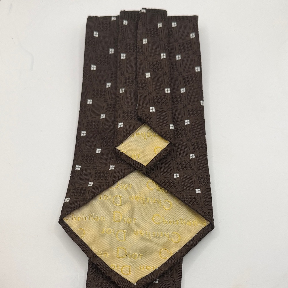 Vtg 70s Christian Dior Men's TieDark Brown Geometric Pattern 55” X 4.2” in - Picture 2 of 2